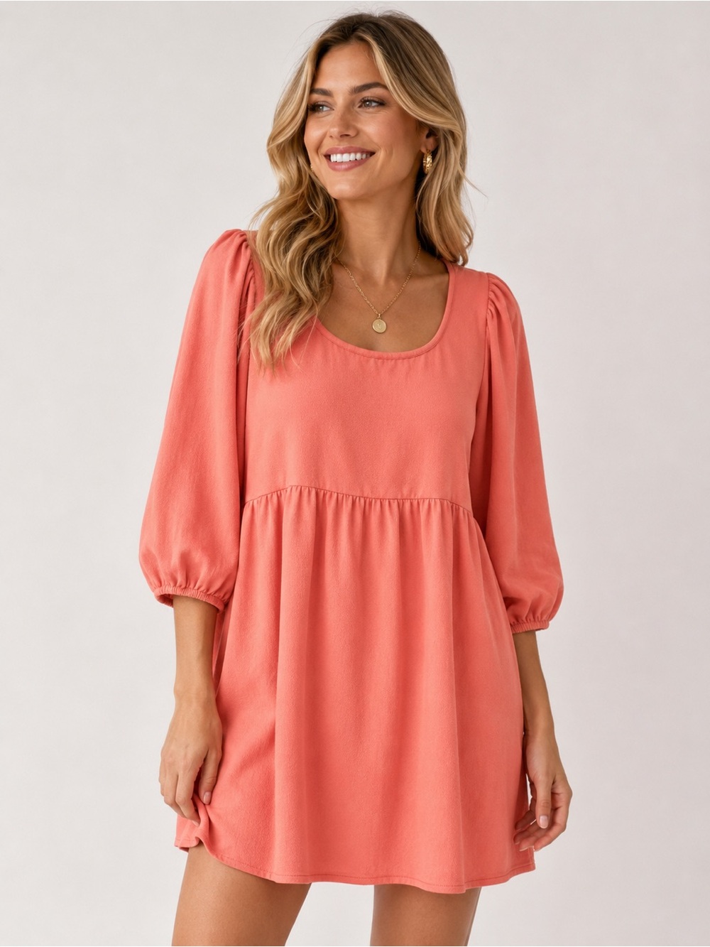Haptics by Holly Harper Size S Coral Babydoll Puff Sleeve Dress